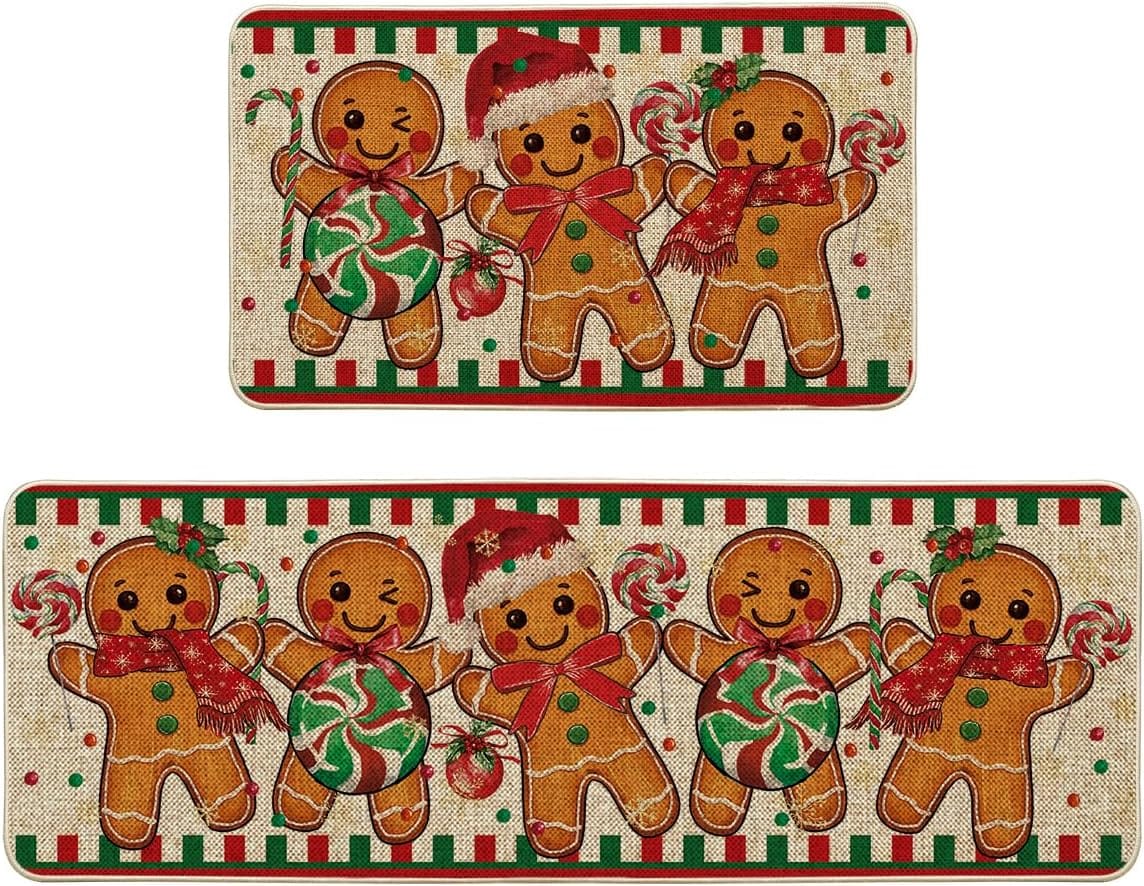 Festive Gingerbread Candy Cane Kitchen Mats for Cozy Winter Charm