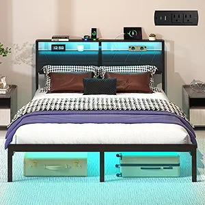 LED Queen Bed Frame with Storage Bliss