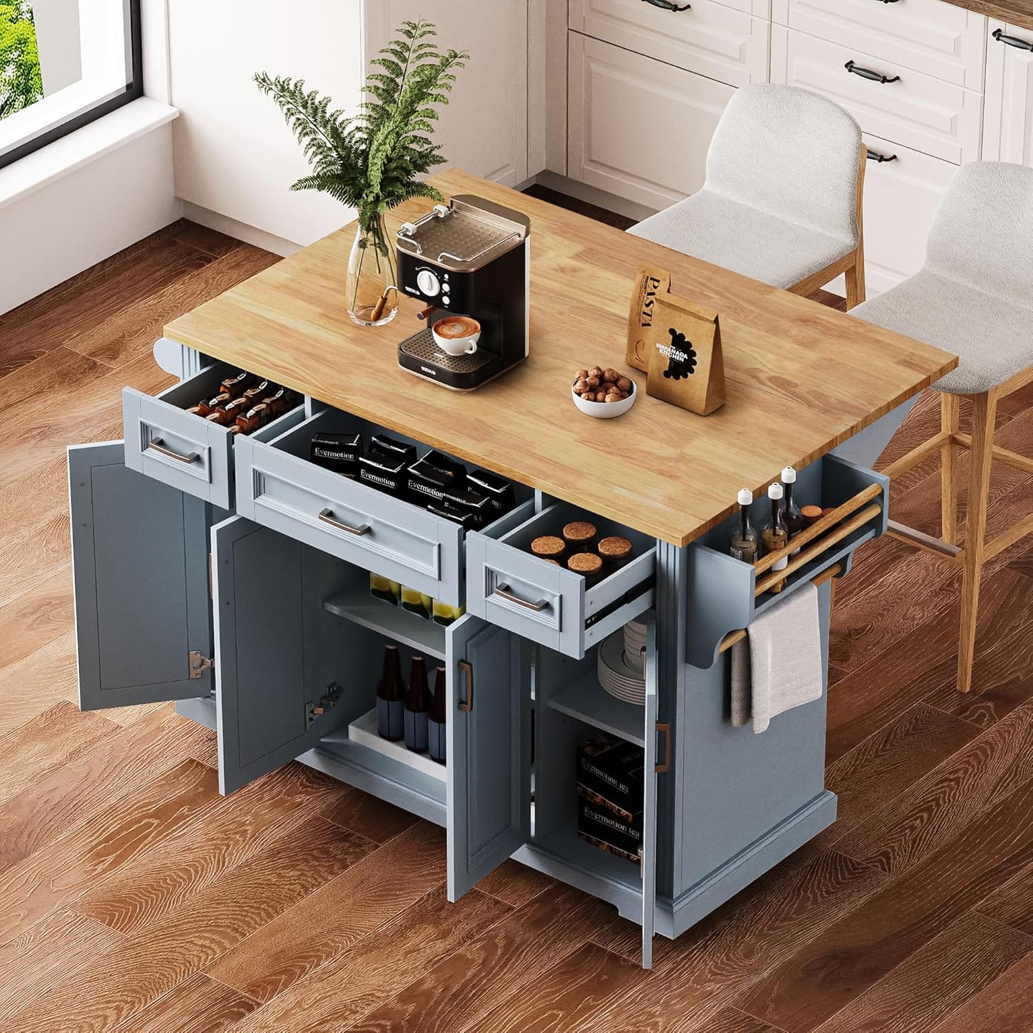 ⭐ Revolutionize Your Kitchen Space with the Stylish 54-Inch Yayzy Rolling Island!