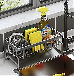 Stylish Black Sink Organizer with Auto Drain