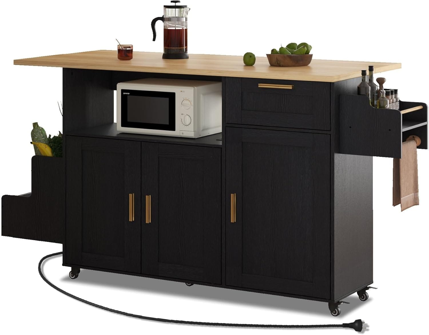 ⭐ Transform Your Kitchen Space with Style and Functionality! Rolling Mobile Kitchen Island with Countertop - Now Available!