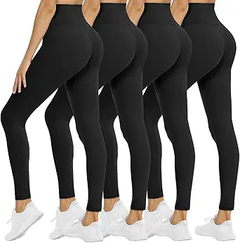 Comfy, High-Waist Leggings with Pockets – 4-Pack Deal